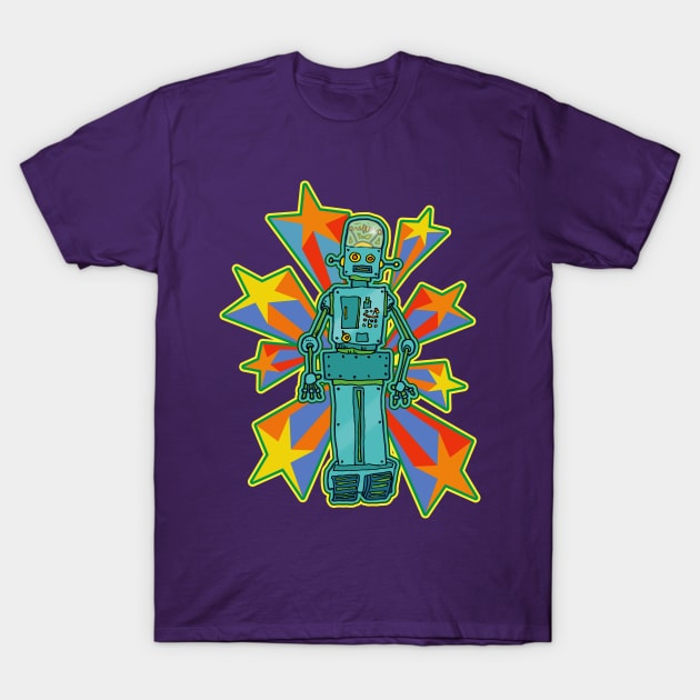 Super Cool Robot with Shooting Stars T-Shirt by offsetvinylfilm